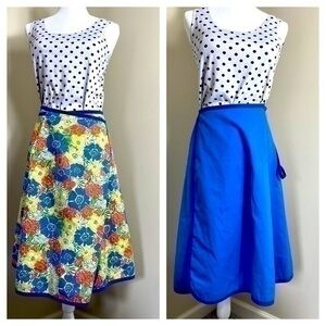 60s/70s reversible wrap skirt. Blue yellow. Vintage. Large. Floral.